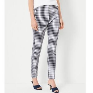 Ann Taylor The Aubrey Crop Pants Navy and White Gingham Print